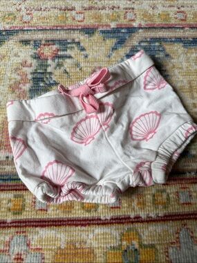 White Cotton Diaper Cover with Pink Shell Print